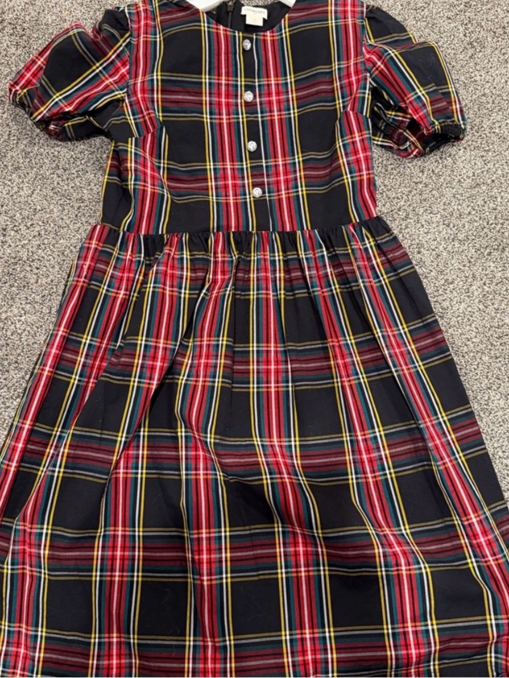 JCrew Girls' Navy & Red Plaid Puff-Sleeve Dress